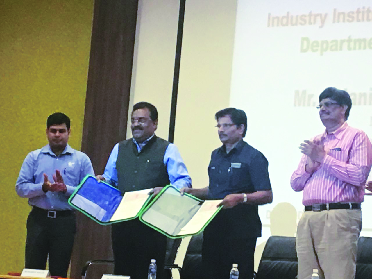 The signatories to the MoU are PL Muthusekkar, Managing Director of NORD India and  Dr AM Natarajan, the chief executive of Bannari Amman Institute of Technology. Picture: NORD Drivesystems 